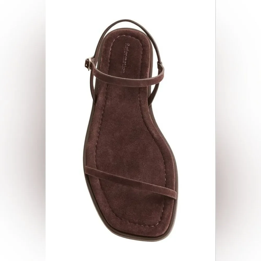 Reformation Chocolate Suede Lake Flat Sandals Size 9